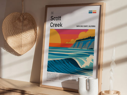 Scott Creek, Santa Cruz County, California Poster | Surf Wall Art & Wave Print Wall Art — styled in a modern interior
