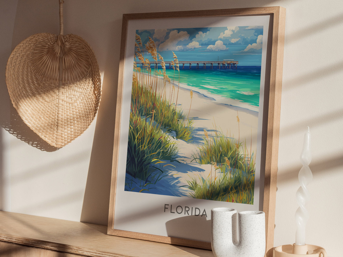 Florida Matte Border Poster | Sunshine State Travel Wall Art — styled in a modern interior