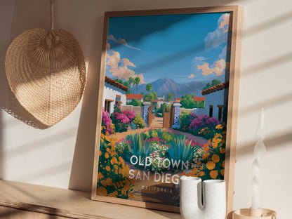 Old Town San Diego, California Poster | Historic Adobe & Fiesta Charm Wall Art — styled in a modern interior