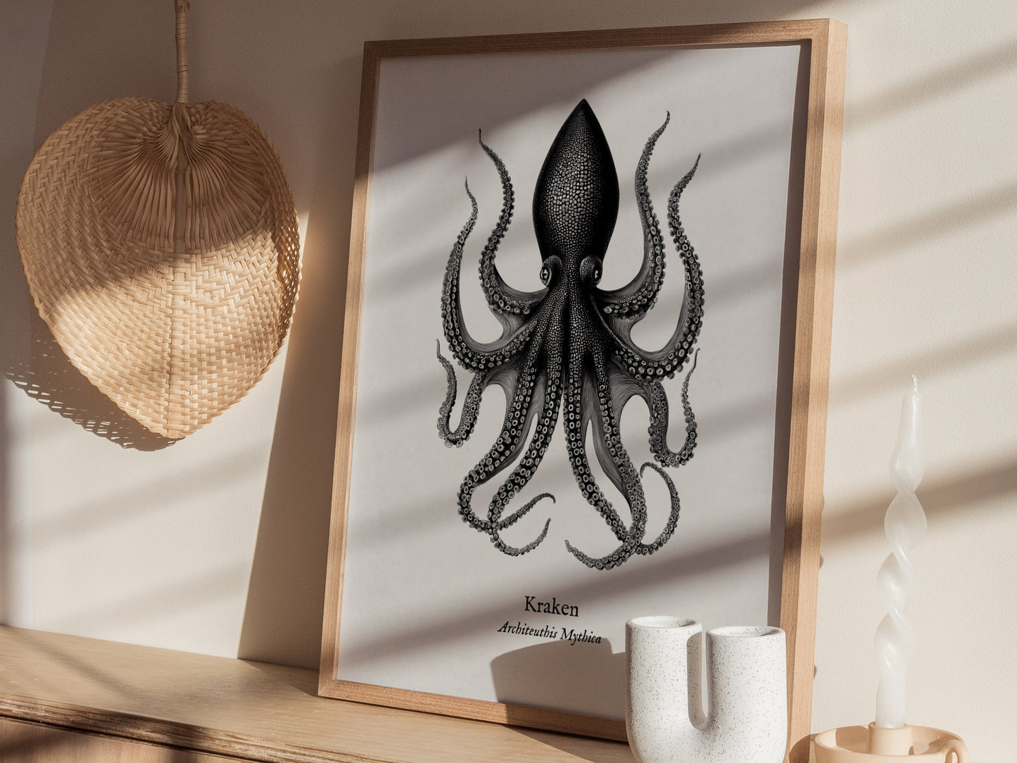 Kraken Poster | Vintage Architeuthis Mythica Zoological Illustration Wall Art — styled in a modern interior