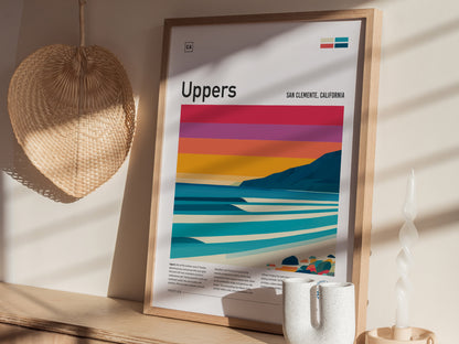Uppers, Trestles Poster | Golden Hour Barrel Surf Wall Art — styled in a modern interior