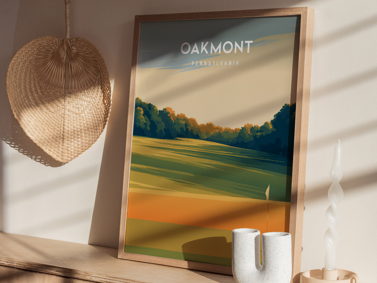 Oakmont, Pennsylvania Poster | Classic Links Golfer Gift Wall Art — styled in a modern interior