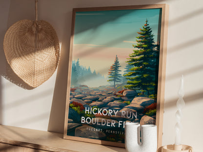 Hickory Run Boulder Field, Poconos, Pennsylvania Poster | Ancient Rocks & Forest Travel Wall Art — styled in a modern interio