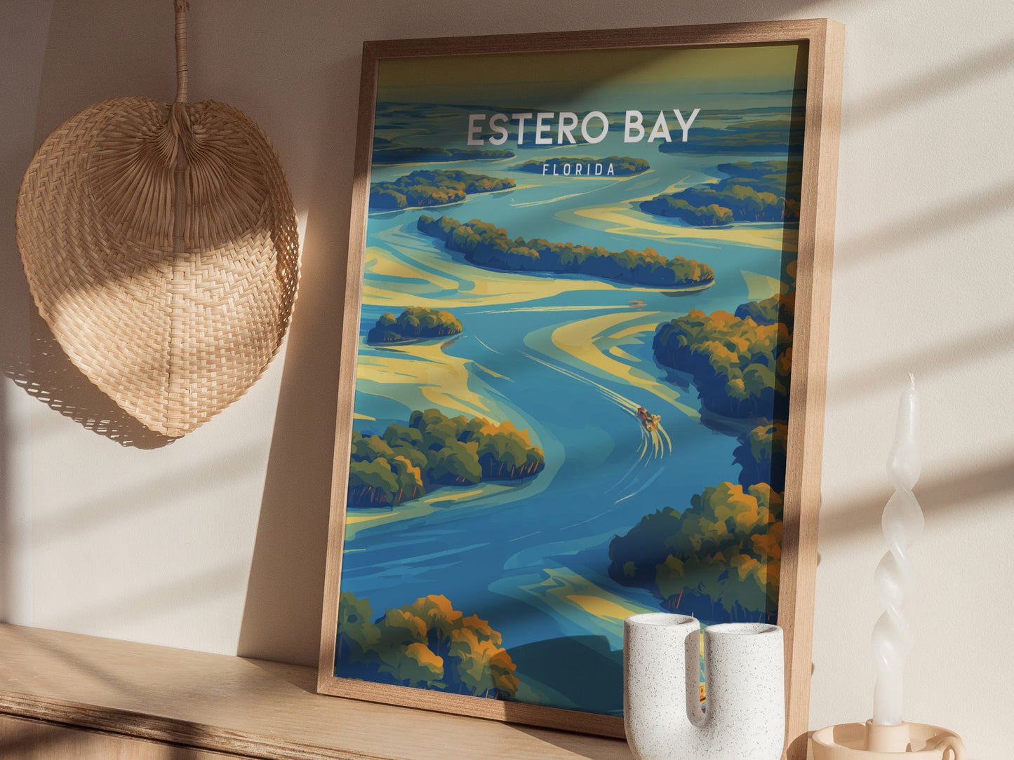 Estero Bay, Florida Poster | Mangroves & Gulf Coast Art Wall Art — styled in a modern interior