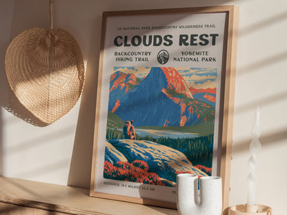 Clouds Rest, Yosemite Poster | Hiker Gift | Above the Granite Horizon Wall Art — styled in a modern interior