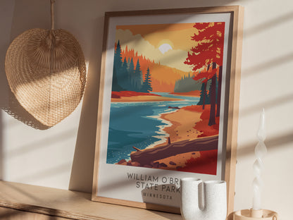 William O'Brien State Park Matte Border Poster | Minnesota Travel Wall Art — styled in a modern interior