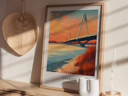 Omaha Matte Border Poster | Nebraska Travel Wall Art — styled in a modern interior