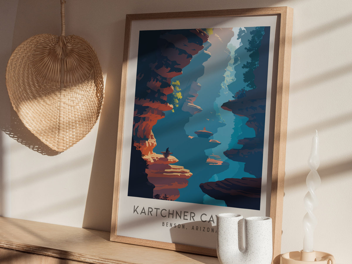 Kartchner Caverns Matte Border Poster | Benson, Arizona Travel Wall Art — styled in a modern interior