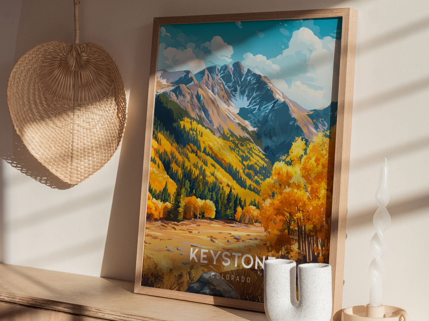 Keystone, Colorado Poster | Snow-Capped Peaks & Ski Village Wall Art — styled in a modern interior