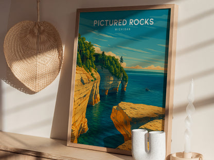 Pictured Rocks Michigan Poster | Lake Superior Wall Art Print