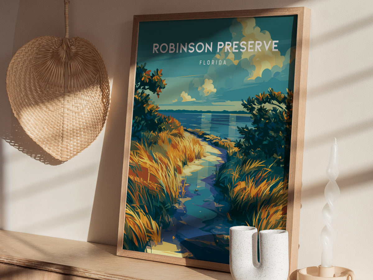 Robinson Preserve, Florida Poster | Mangrove Trails & Coastal Wetlands Wall Art — styled in a modern interior