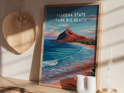 Makena State Park Big Beach, Maui, Hawaii Poster | Tropical Beach Print Wall Art — styled in a modern interior