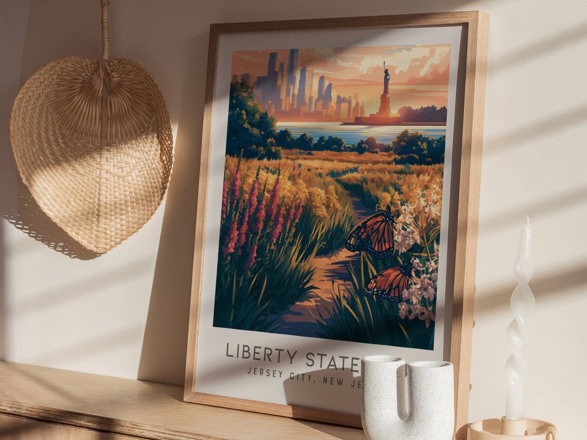 Liberty State Park Matte Border Poster | Jersey City, New Jersey Destination Print — styled in a modern interior