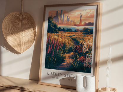 Liberty State Park Matte Border Poster | Jersey City, New Jersey Destination Print — styled in a modern interior