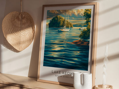 Lake Keowee Matte Border Poster | South Carolina Travel Wall Art — styled in a modern interior