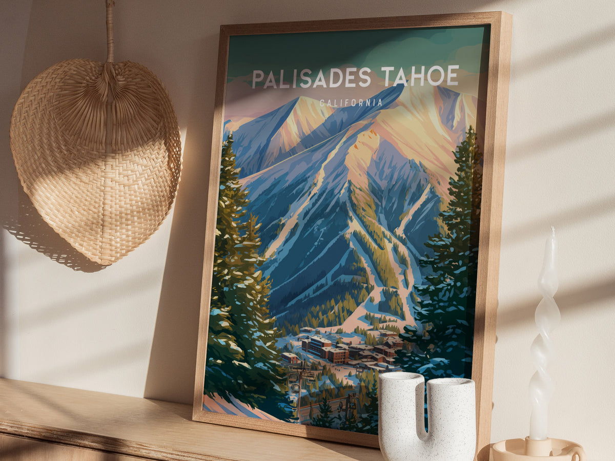 Palisades Tahoe, California Poster | Alpine Ski Lodge Mountain Wall Art — styled in a modern interior