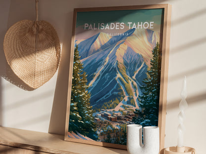 Palisades Tahoe, California Poster | Alpine Ski Lodge Mountain Wall Art — styled in a modern interior