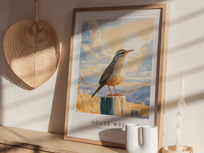 House Wren, Troglodytes aedon Poster | Charming Songbird Nature Wall Art — styled in a modern interior