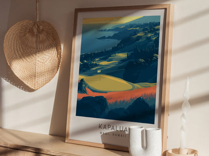 Kapalua Matte Border Poster | Maui, Hawaii Golf Course Print Travel Wall Art — styled in a modern interior