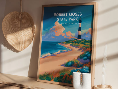 Robert Moses State Park, Fire Island, New York Poster | Coastal Beach Decor Wall Art — styled in a modern interior