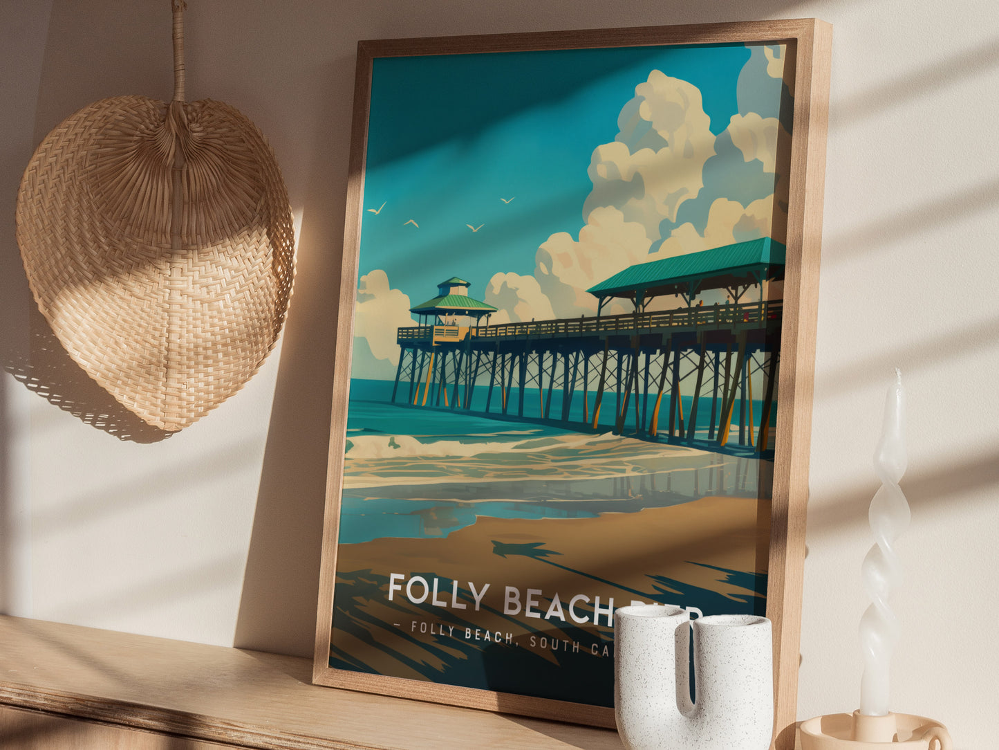 Folly Beach Pier Poster | South Carolina Fishing Wall Art | Framed or Unframed