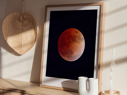 Blood Moon Poster | NASA Total Lunar Eclipse Astronomy Print Wall Art — styled in a modern interior