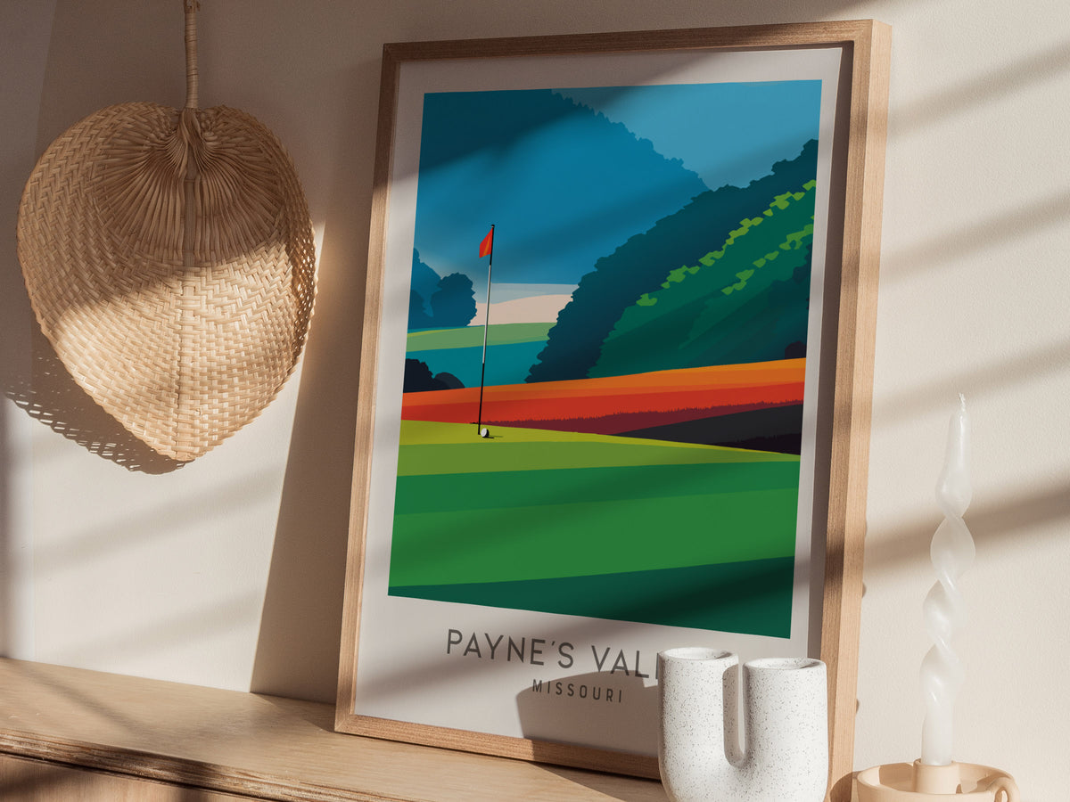 Payne's Valley Matte Border Poster | Missouri Golf Course Print & Country Club Decor — styled in a modern interior