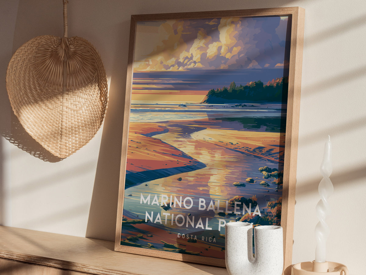 Marino Ballena National Park, Costa Rica Poster | Whale Tail Beach Tropical Wall Art — styled in a modern interior