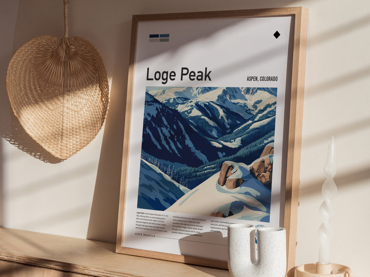 Loge Peak, Aspen, Colorado Poster | Alpine Print Ski Lodge Decor Wall Art — styled in a modern interior