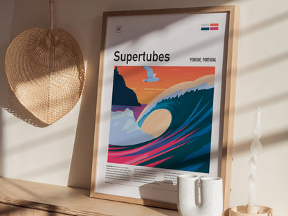 Supertubes, Portugal Poster | Perfect Barrels & Atlantic Swells Wall Art — styled in a modern interior
