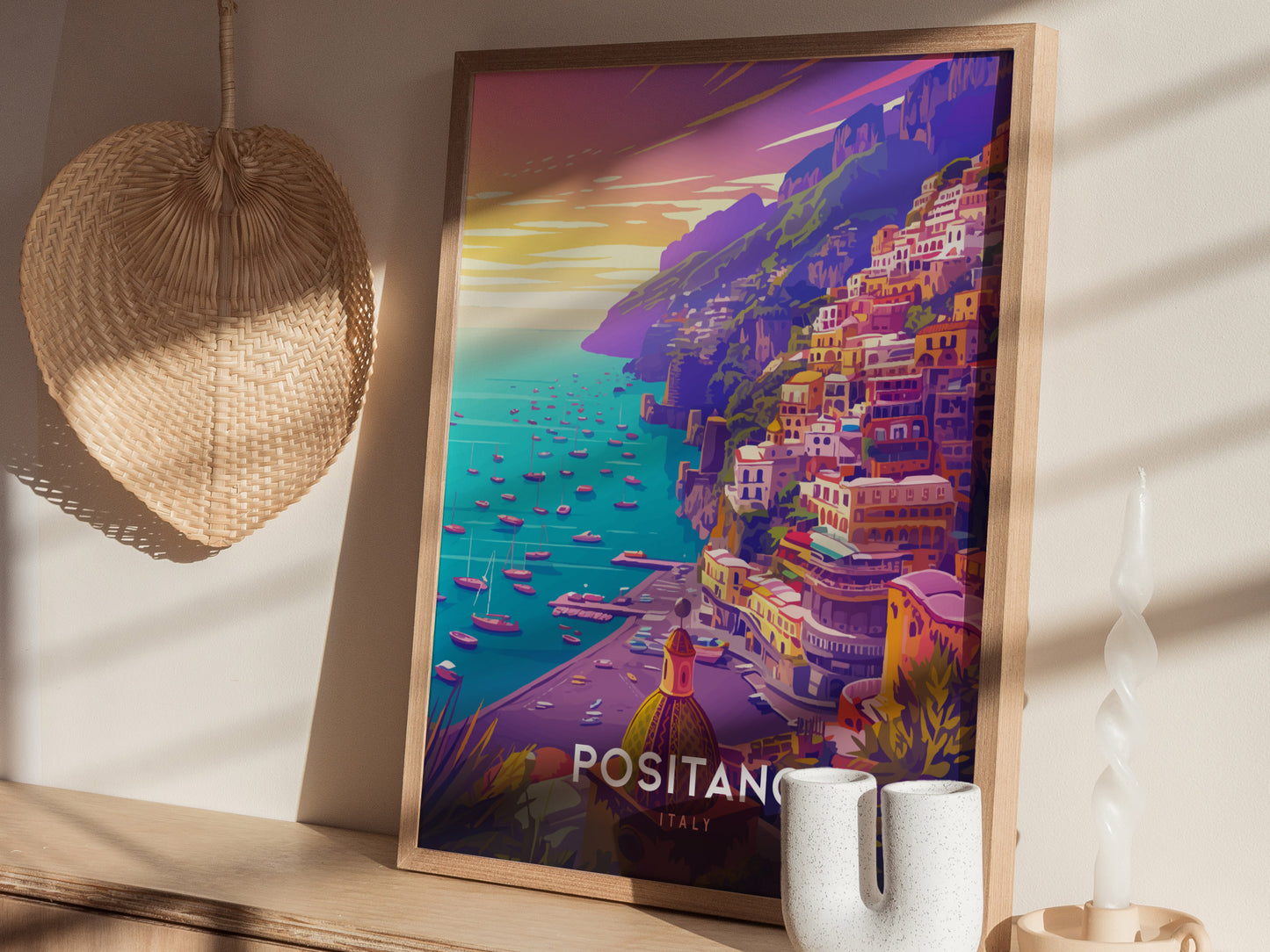 Positano Poster | Amalfi Coast Italy Art | Vintage Travel Print