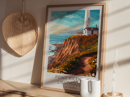 Point Vicente Lighthouse Matte Border Poster | California Travel Wall Art — styled in a modern interior