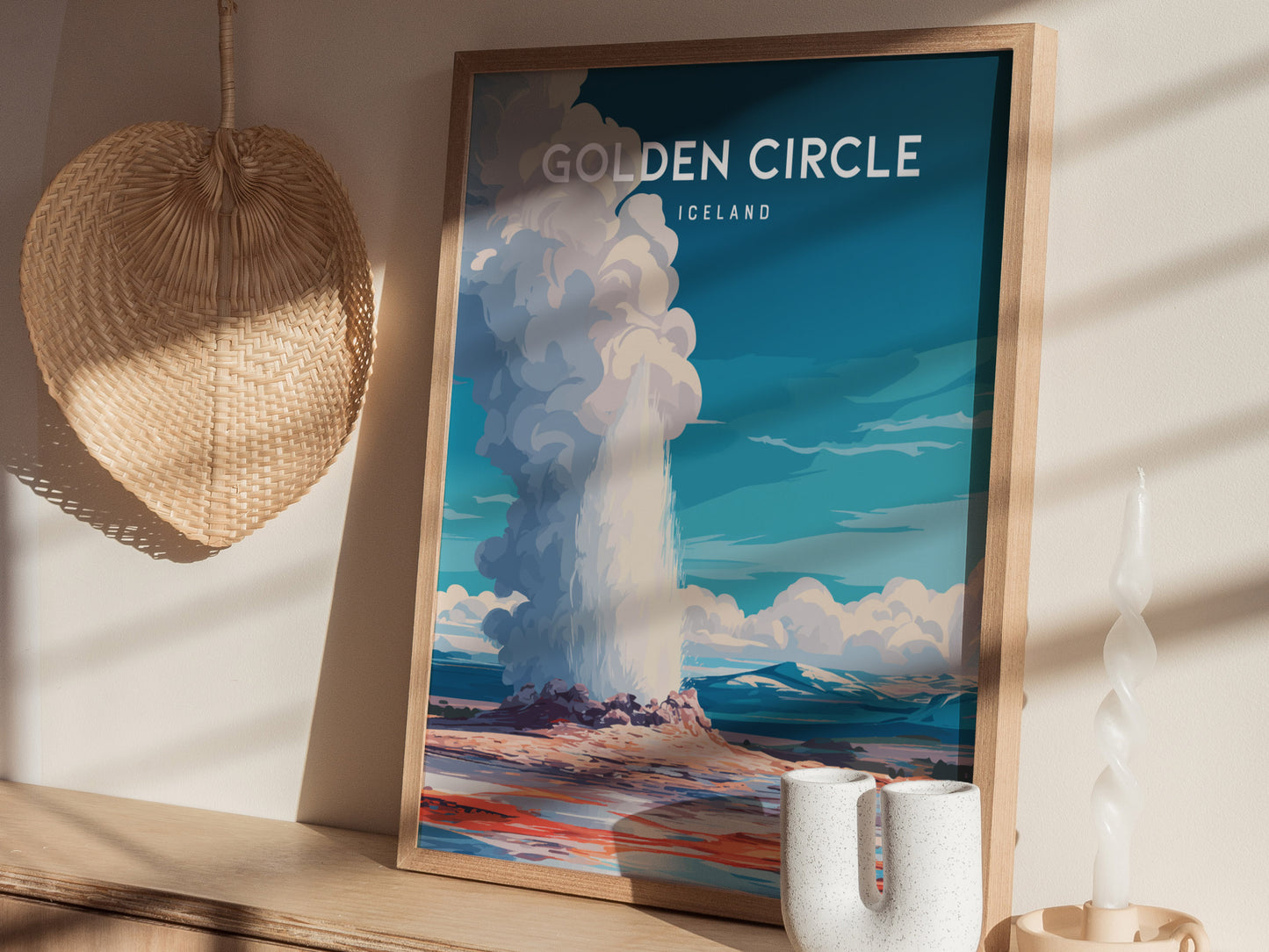 Golden Circle, Iceland Poster | Geysers & Waterfalls Nordic Wall Art — styled in a modern interior