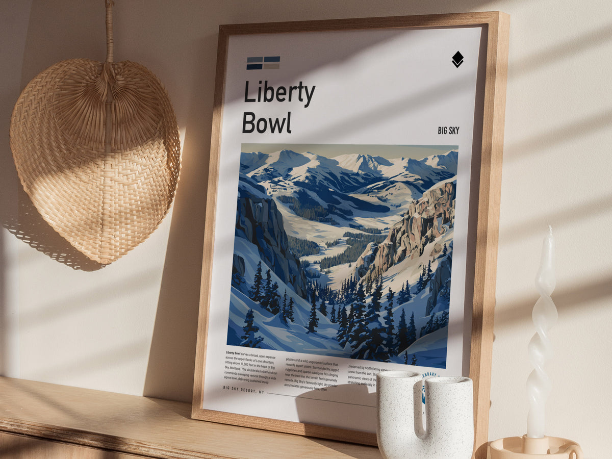 Liberty Bowl, Big Sky Poster | Alpine Print Ski Lodge Decor Wall Art — styled in a modern interior