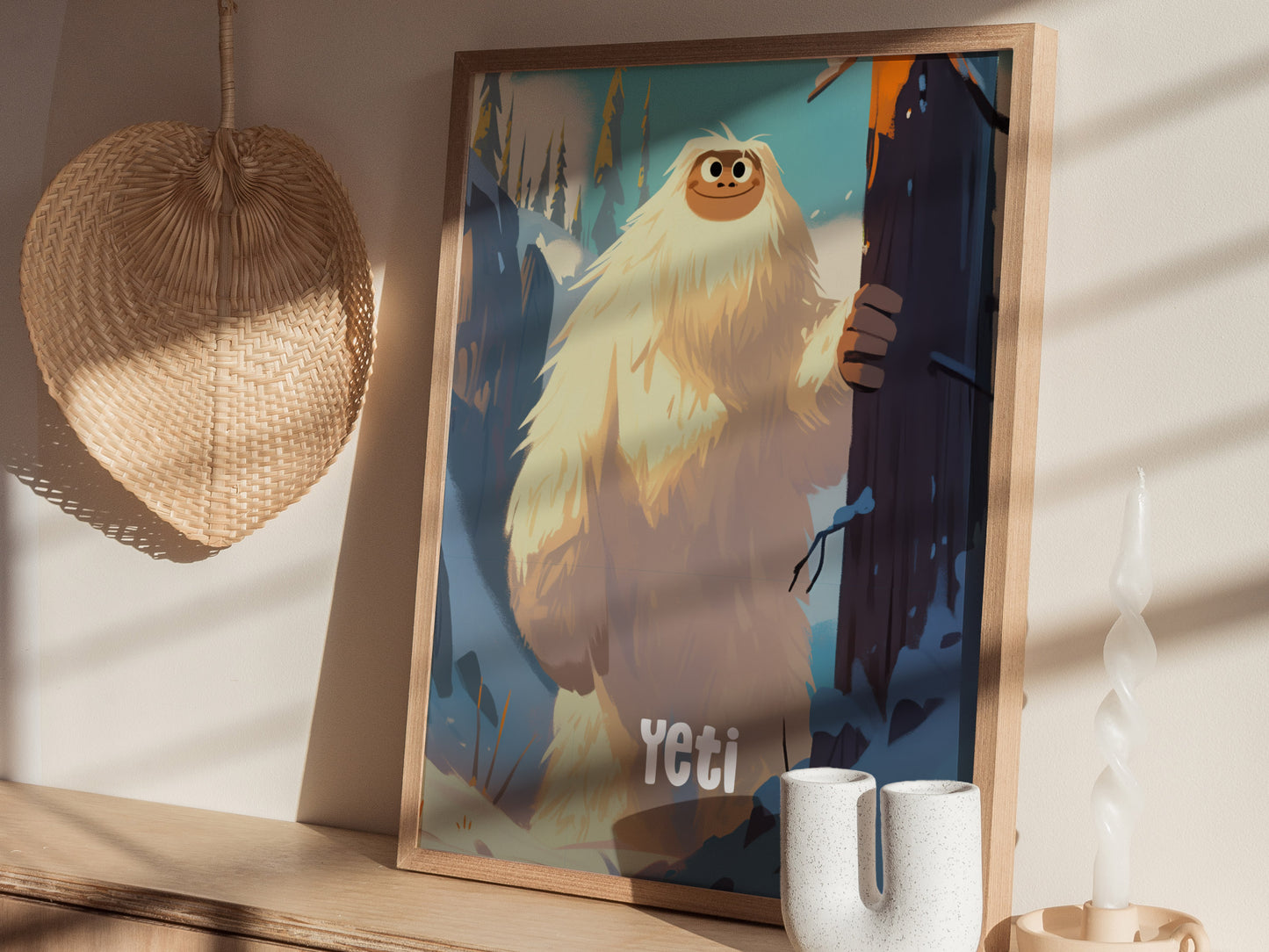 Yeti Nursery Poster | Cute Cryptid Snowman Wall Art for Kids Room or Baby Gift | Cozy Winter Art Print | Framed or Unframed