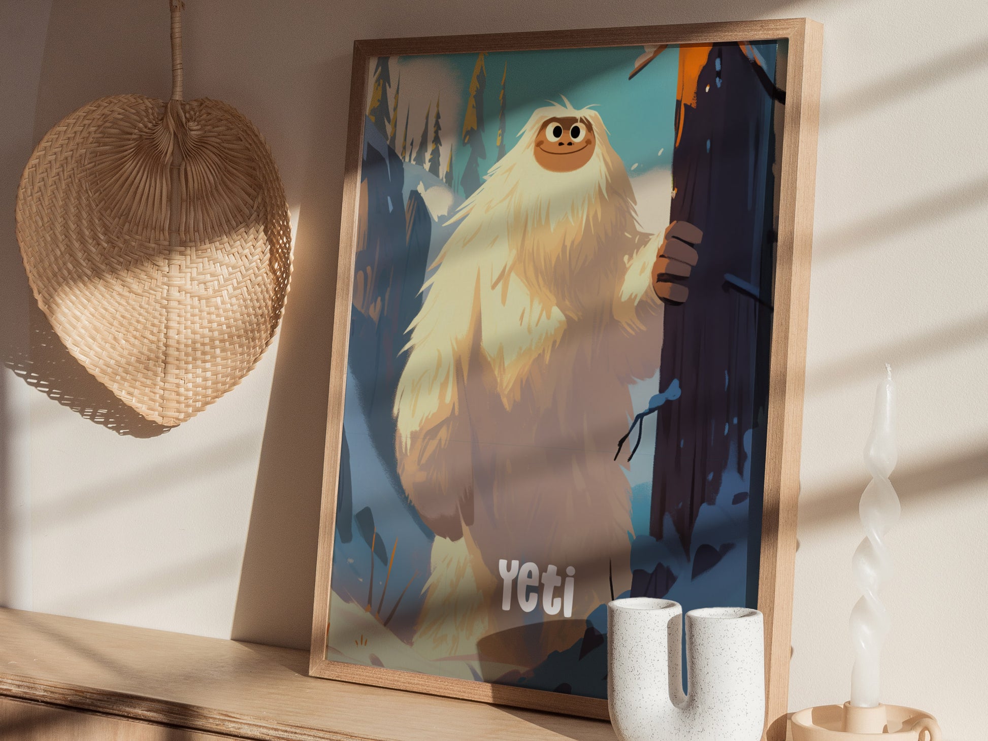 Yeti Nursery Poster | Cute Cryptid Snowman Wall Art for Kids Room or Baby Gift | Cozy Winter Art Print | Framed or Unframed