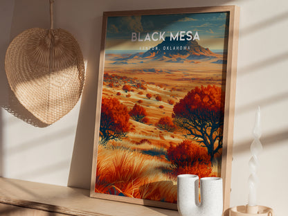 Black Mesa, Kenton, Oklahoma Poster | Western Prairie Adventure Wall Art — styled in a modern interior