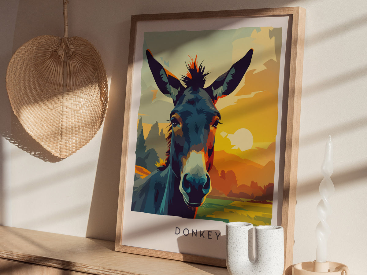 Donkey, Equus asinus Poster | Gentle Farm Wildlife Wall Art — styled in a modern interior
