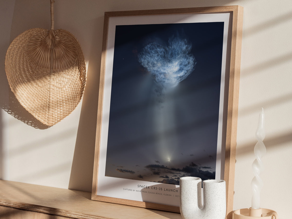SpaceX CRS-35 Launch Poster | Captured by NASA From Cocoa Beach, Florida Space Photography Wall Art — styled in a modern inte