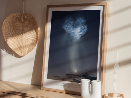 SpaceX CRS-35 Launch Poster | Captured by NASA From Cocoa Beach, Florida Space Photography Wall Art — styled in a modern inte