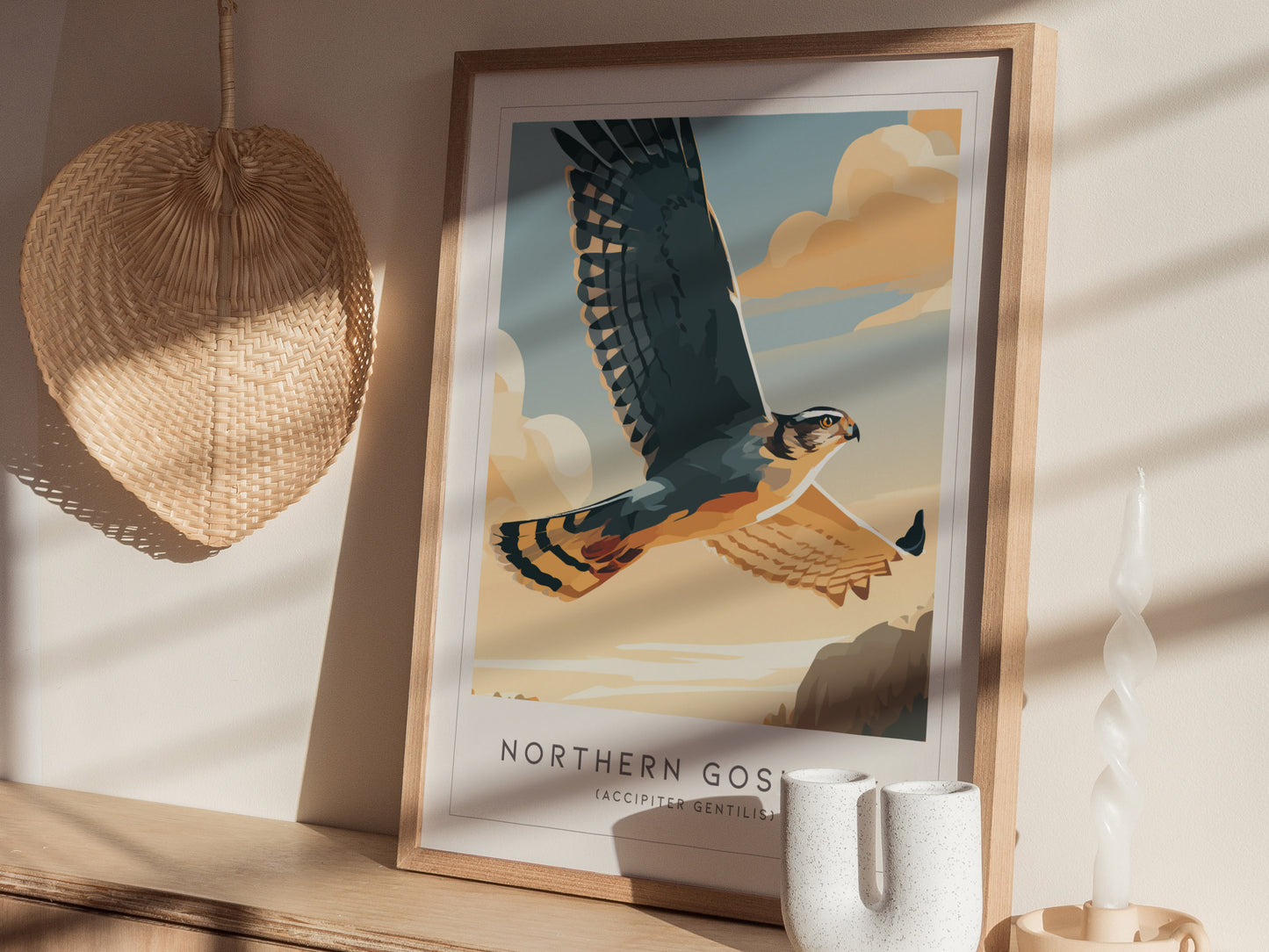 Northern Goshawk, Accipiter gentilis Poster | Fierce Raptor Bird Wall Art — styled in a modern interior