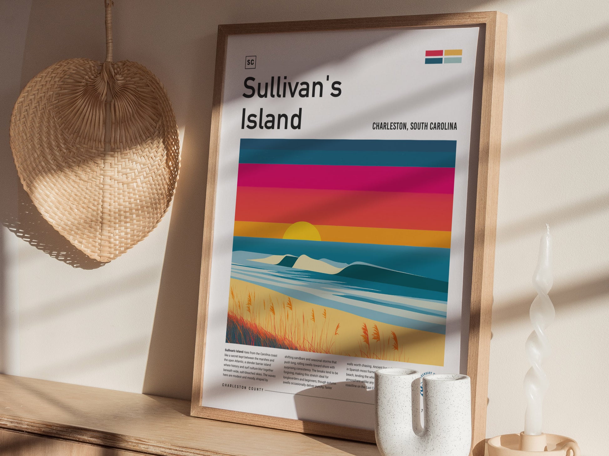 Sullivan's Island, Charleston, South Carolina Poster | Surf Wall Art & Beach House Decor — styled in a modern interior