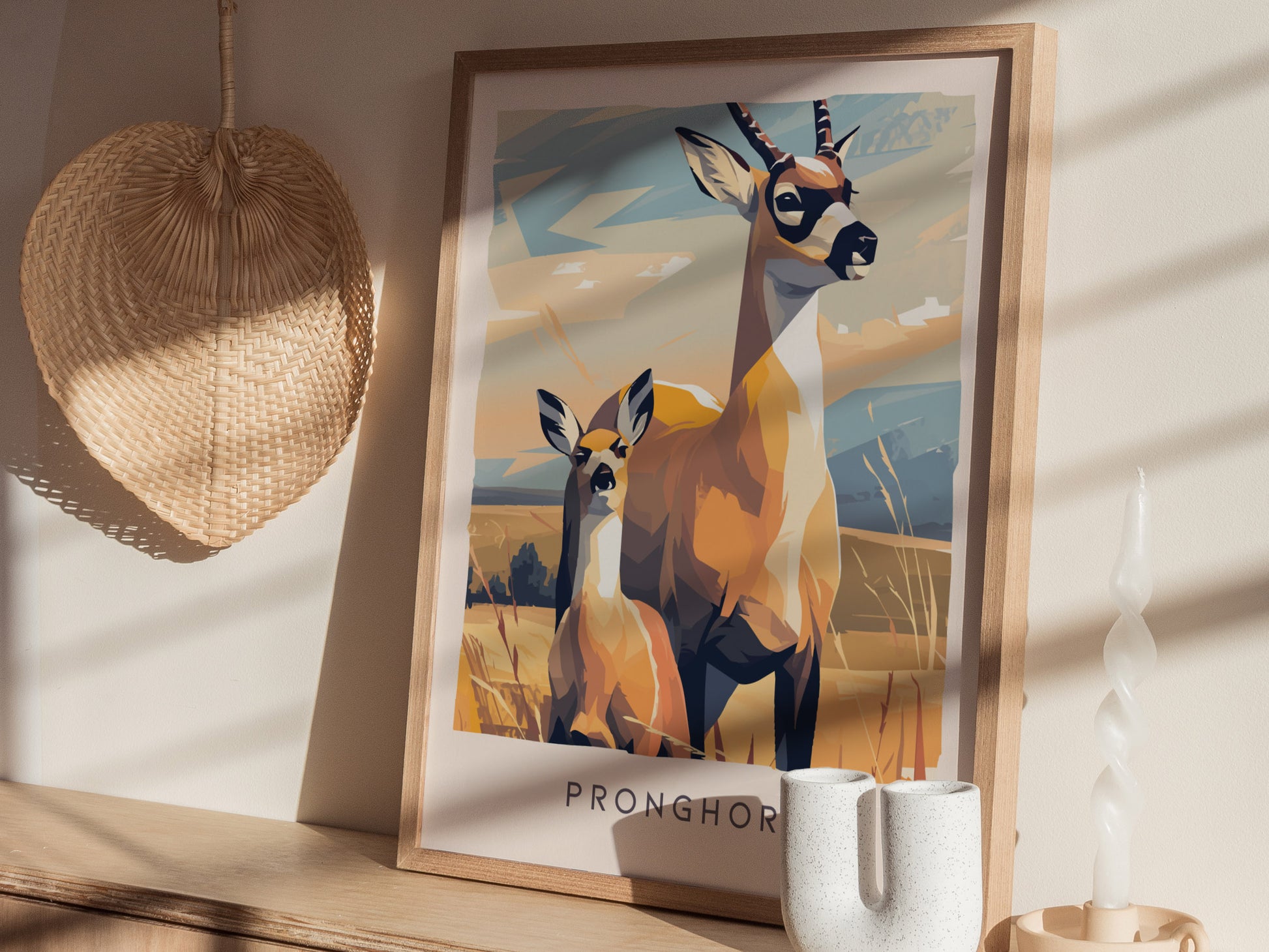 Pronghorn, Antilocapra americana Poster | Prairie Wildlife Wall Art — styled in a modern interior