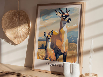 Pronghorn, Antilocapra americana Poster | Prairie Wildlife Wall Art — styled in a modern interior