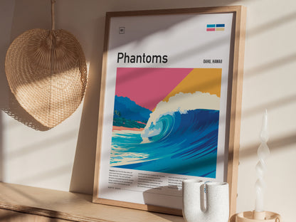 Phantoms, Hawaii Poster | Powerful North Shore Surf Wall Art — styled in a modern interior