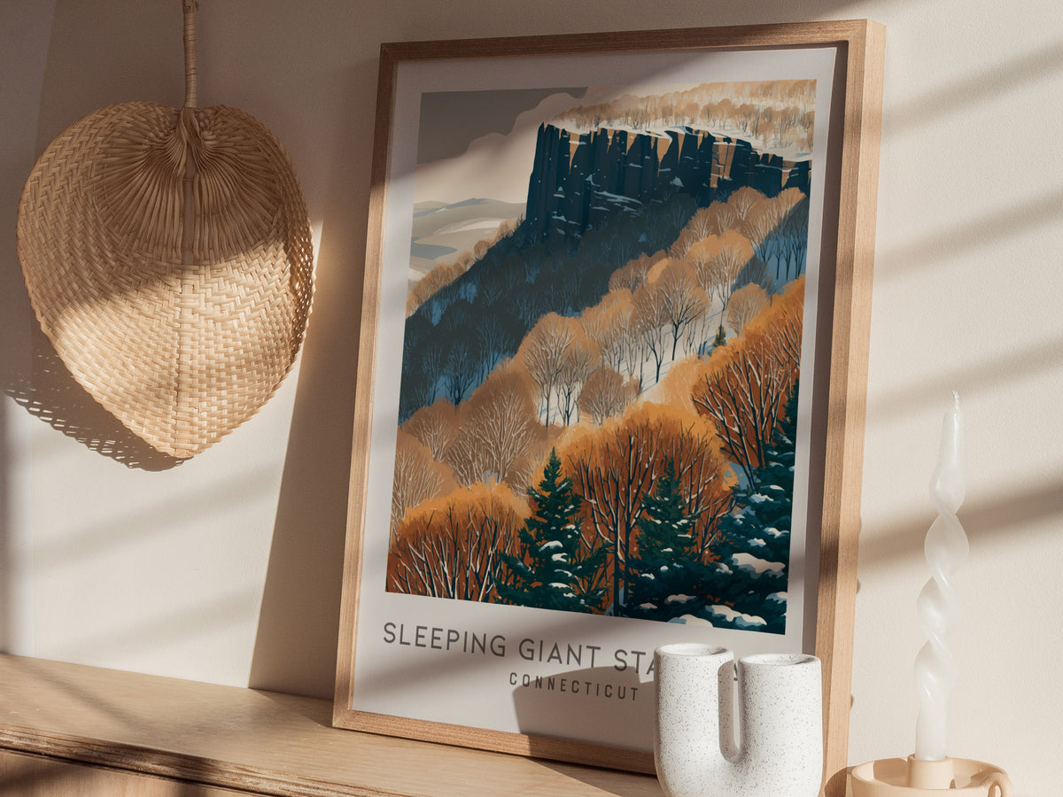 Sleeping Giant State Park Matte Border Poster | Connecticut Travel Wall Art — styled in a modern interior