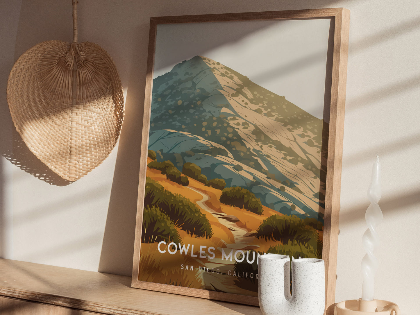 Cowles Mountain, San Diego Poster | Golden Summit Trail Panorama Wall Art — styled in a modern interior