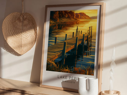Lake Pepin Matte Border Poster | Minnesota Destination Print Framed or Unframed — styled in a modern interior