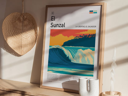 El Sunzal, La Libertad, El Salvador Poster | Tropical Surf Wall Art — styled in a modern interior
