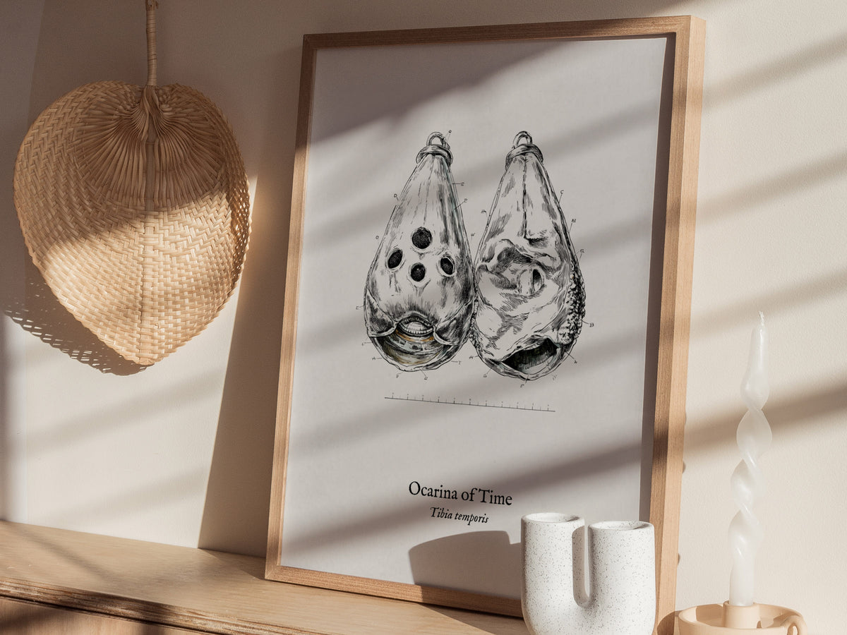 Ocarina of Time Poster | Tibia temporis Vintage Pen and Ink Print Scientific Illustration Wall Art — styled in a modern inter